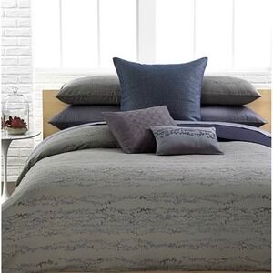 Calvin Klein Chambray Sparkle European Pillow Sham 26x26 Charcoal Metallic New